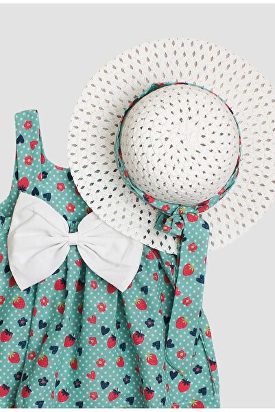 Chicsy Baby Desenli Fiyonklu Şapkalı Kız Bebek Elbisesi