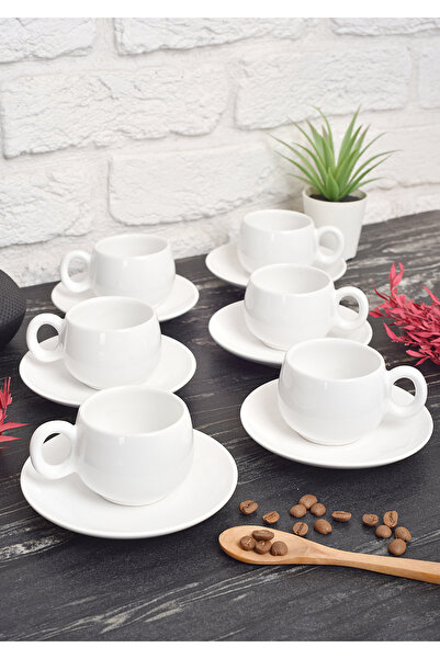 ŞURA MUTFAK 12 Parça Fincan Takımı | 6 Kişilik Fincan Seti | Beyaz Tombul Model
