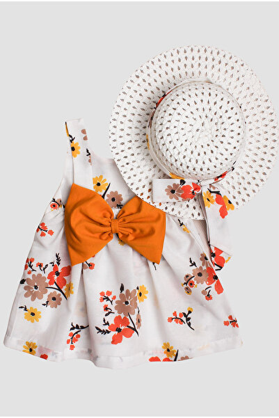 Chicsy Baby Şapkalı Çiçek Desenli Fiyonklu Kız Bebek Elbisesi