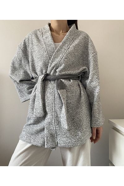 ki-nua studio Gray Velvet Unisex Oversize Kimono