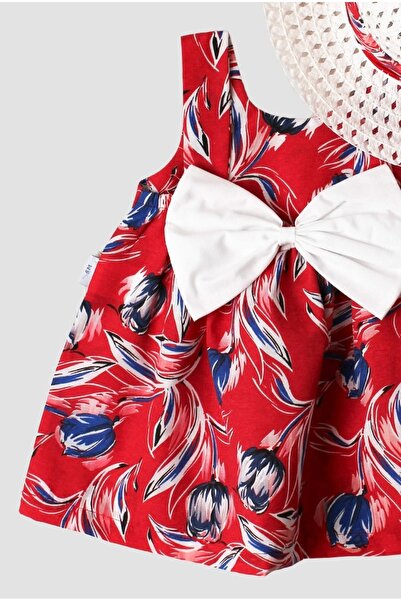 Chicsy Baby Şapkalı Fiyonklu Kız Bebek Elbisesi