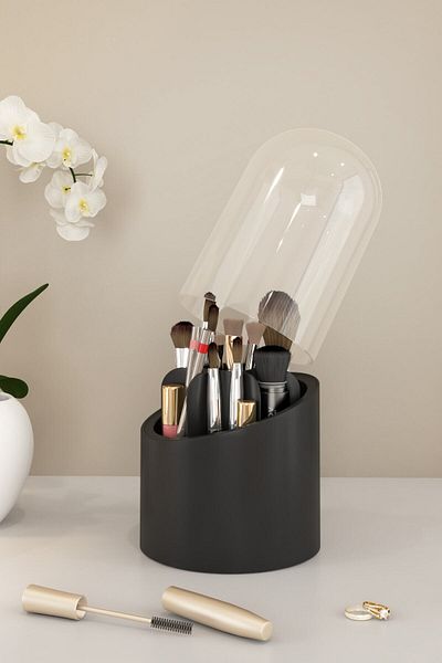 Pufwin Home Deluxe πινέλο μακιγιάζ και οργανωτή καλλυντικών με διάφανο κάλυμμα