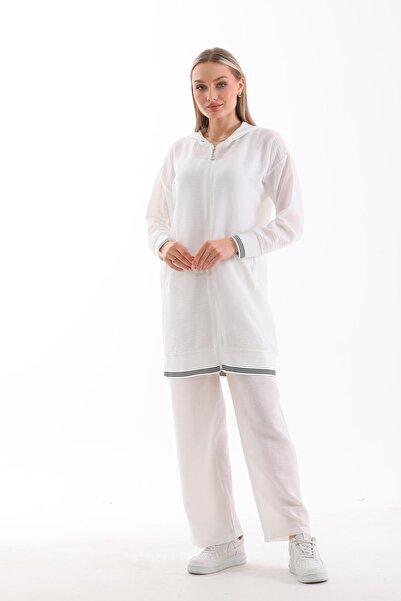 WestBound Women's Hijab Summer Sweat Trousers Bottom Top Double Set - Ecru