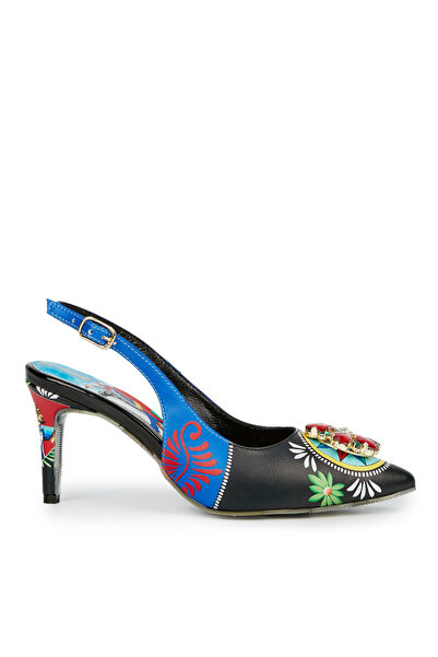 Cengiz Gümüş Siyah El Boyama Taş Toka Kadın Ayakkabı