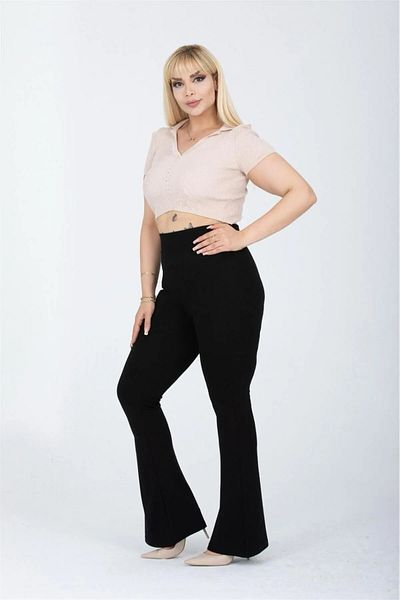 Livik Pantaloni de damă cu talie înaltă, extra negru, cu talie înaltă, cu picior spaniol, pantaloni de scufundare
