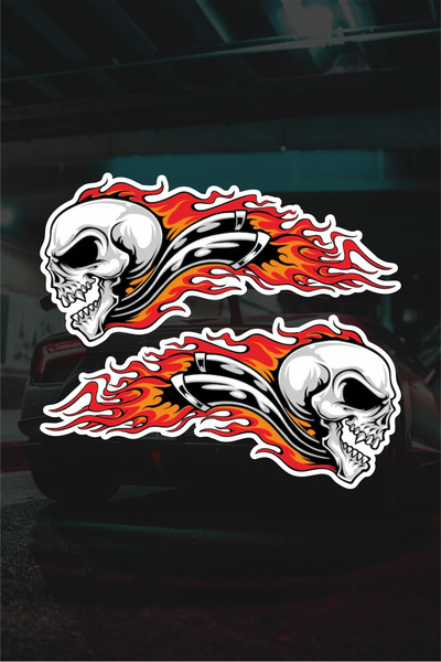 Quart Aksesuar ملصق كمبيوتر محمول على شكل جمجمة ملتهب مقاس 15 × 7 سم