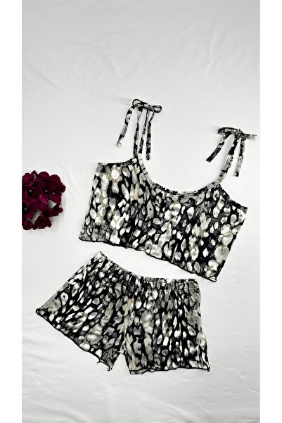 Clara Butik Γυναικείο σορτς με σχοινί λουράκι Crop Σετ Νυχτικό Σετ Άνετο Χτεν...