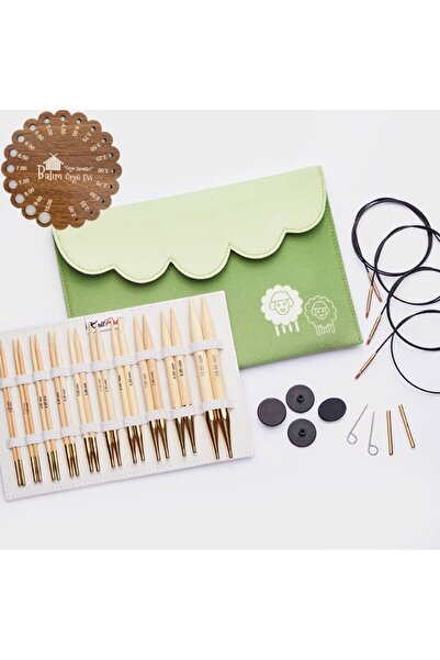 BALIM ÖRGÜ EVİ Knitpro Japan Bamboo Değiştirilebilir Misinalı Şiş Seti + Balı...