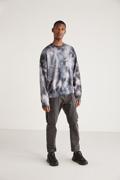 GRIMELANGE Byron Herren-Sweatshirt mit Rundhalsausschnitt und Batikmuster in Anthrazit