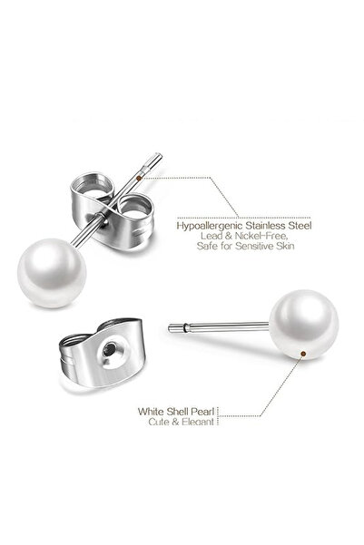 Takıparkxs TAKIPARKXS 3 Çift Antialerjik Unisex İnci Top Küpe Seti