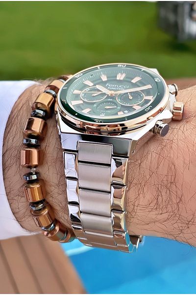 Ferrucci Ferruci Brand Rose Silver Color Inner Functions Active Men's Wrist Watch - Bracelet