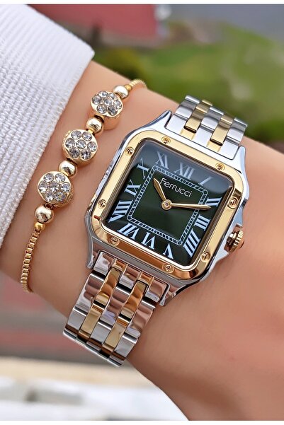 Ferrucci Ferruci Brand Yellow Silver Color Steel Cord Women's Wristwatch - Bracelet