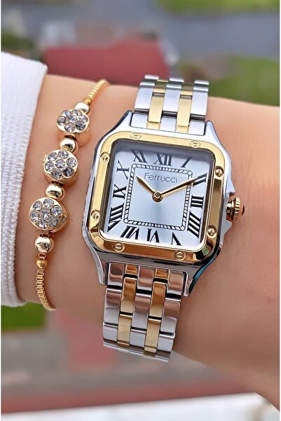 Ferrucci Brand Yellow Silver Color Steel Cord Women's Wristwatch - Bracelet