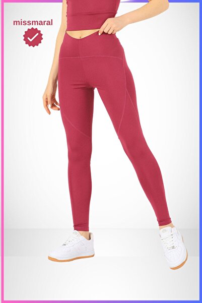 missmaral Slim Fit Tayt Yüksek Bel Toparlayıcı Mürdüm Spor Model Flatlock Dikiş Detaylı Oslo 1090