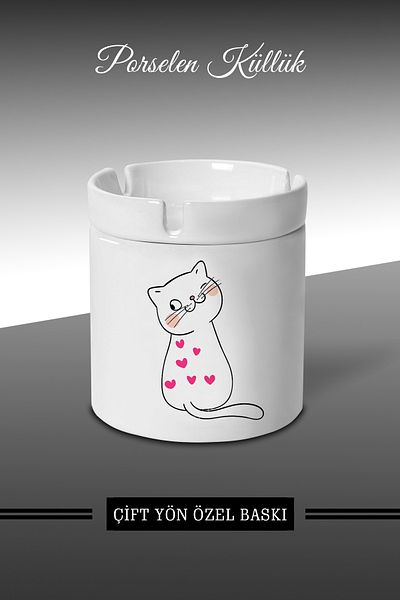 yhfoto Scrumieră cu design Sweet Cute Cat - Scrumieră din porțelan - Scrumieră