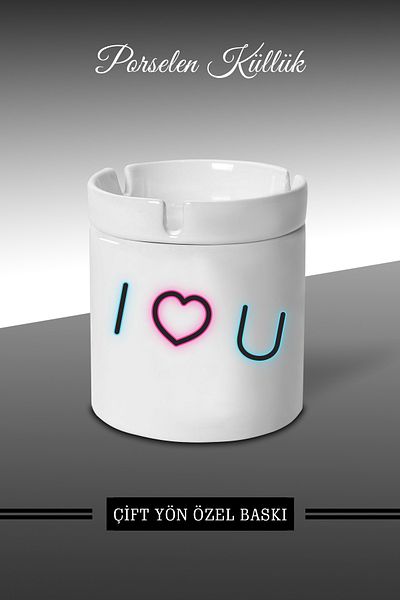 yhfoto Scrumieră I love U Neon Design - Scrumieră din porțelan - Scrumieră