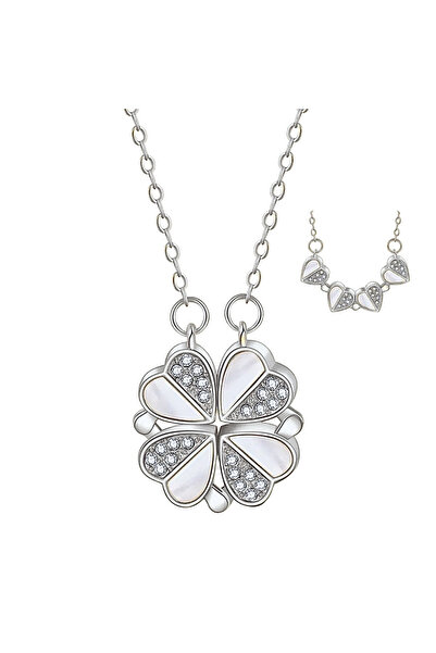 neslyaccessories قلادة نسائية قابلة للفتح - صف فولاذي، قلوب ومغناطيس البرسيم ...