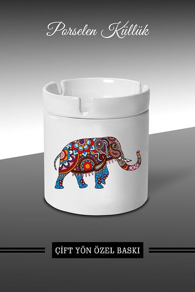 yhfoto Ethnic Elephant Design Τασάκι - Πορσελάνινο Τασάκι - Επιτραπέζιο τασάκι