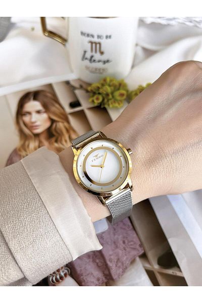 FERRO GoldSilver Straw Cord Colorfast 30 Meters Water Resistant Special Design Women's Wristwatch 40090