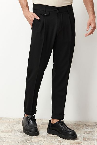Trendyol Collection Černé plisované kalhoty italského střihu - dvojitá noha Tmnss24Pl00022