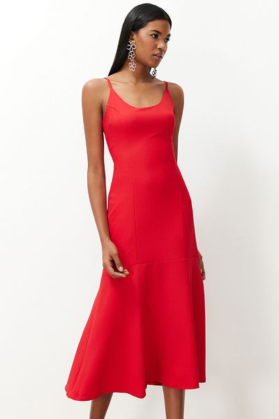 Trendyol Collection Red Body-Fitting Strappy Woven Dress TPRSS24EL00157