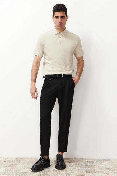 Trendyol Collection Černé plisované kalhoty italského střihu - dvojitá noha Tmnss24Pl00022