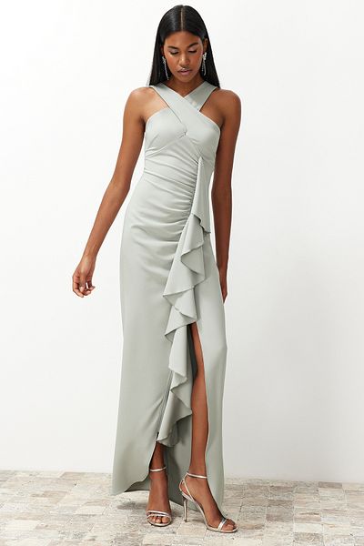Trendyol Collection Βραδινό μακρύ φόρεμα μέντα με βολάν TPRSS24AE00091