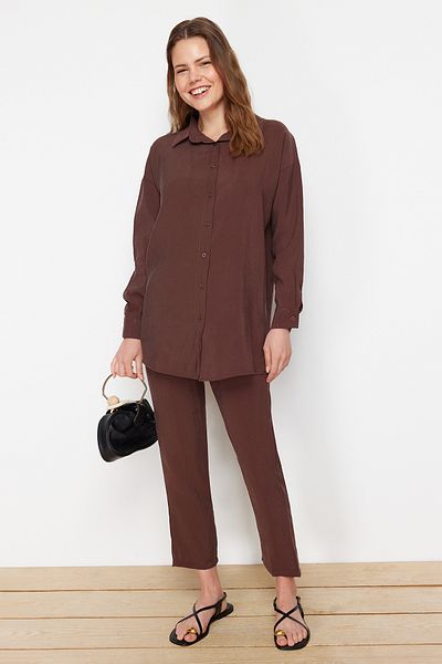 Trendyol Modest Σετ παντελόνι παντελόνι από ύφασμα καφέ Modal υφασμένο στο κάτω μέρος TCTSS24US00058