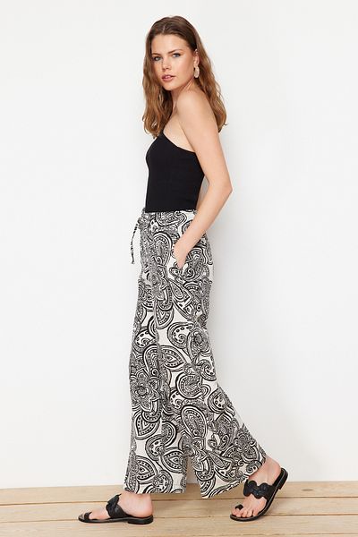 Trendyol Collection Black Elastic Waist Shawl Patterned Woven Trousers TWOSS24PL00131