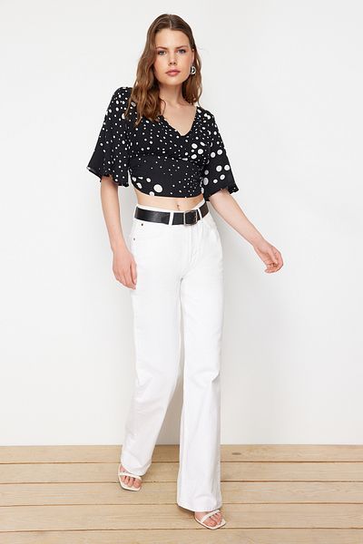 Trendyol Collection Μαύρη υφαντή μπλούζα πουά TWOSS24BZ00478