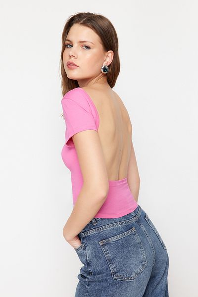 Trendyol Collection Ροζ πλάτη Χαμηλής κοπής, βαμβακερή πλεκτή μπλούζα TWOSS23BZ00912
