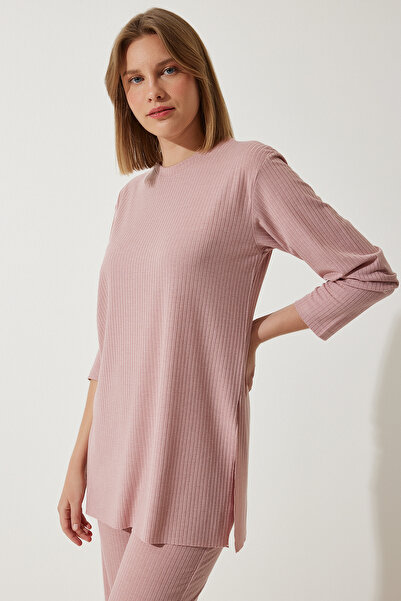 Happiness İstanbul Puderschnur-Strickblusen-Hose-Set für Damen KH00088