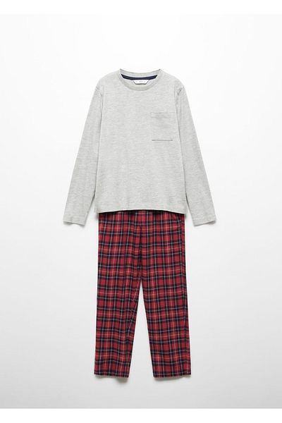 MANGO Kids Langes, kariertes zweiteiliges Pyjama-Set