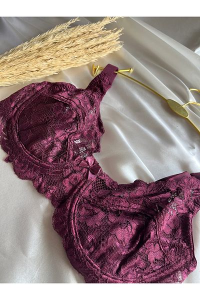 MODELLİFE B Cupă Full Cup Lace Up Plum Sutien cu sârmă Necăptușit cu sârmă Acoperire completă Sutien elegant și adunat