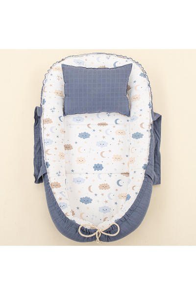 Yunikobaby Müslin Çift Taraflı Babynest Bebek Yatak ve Yastık - İndigo Muslin...