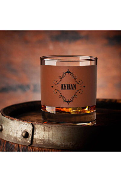 hediyemen Kişiye Özel İsimli Taba Deri Kaplama Viski Bardağı