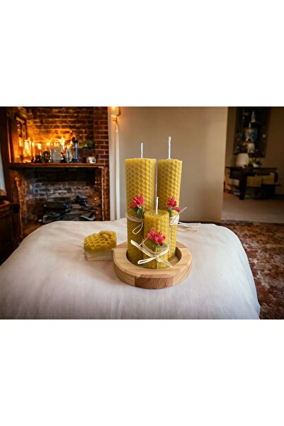 BAL AKADEMİSİ 3lü Doğalbalmumu ve ceviz ağacından mumluk