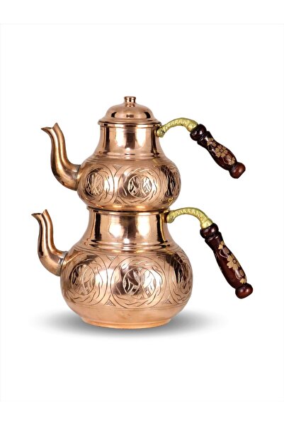 Sonay Bakırcılık Işlemeli Keski Kırmızı Bakır Çaydanlık