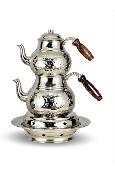 Sonay Bakırcılık 1 Mm Kalın Çiçek Desenli Bakır Aile Boyu Işlemeli Bakır Çayd...