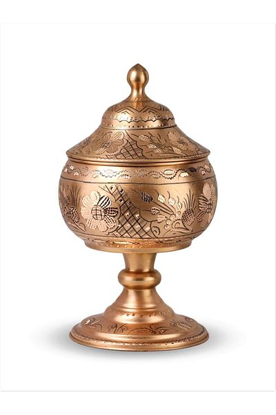 Sonay Bakırcılık Rose Flower Antique Footed Large Copper Sugar Bowl
