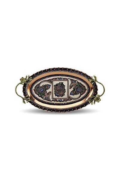 Sonay Bakırcılık Gül Çiçek Oval Bakır Tepsi 49 Cm X 27 Cm