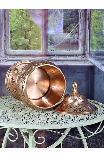 Sonay Bakırcılık Rose Flower Antique Footed Large Copper Sugar Bowl