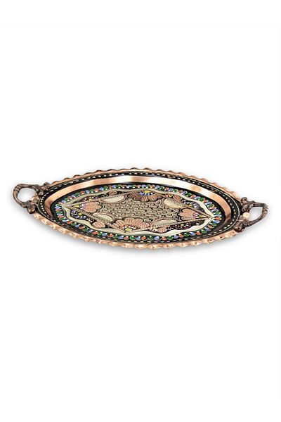 Sonay Bakırcılık Rose Flower Oval Copper Tray 35 Cm