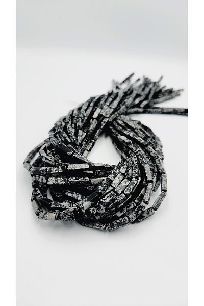 Yüksel Boncuk 4x13 mm Square Obsidian (Snowy Black) Stone Natural Stone String