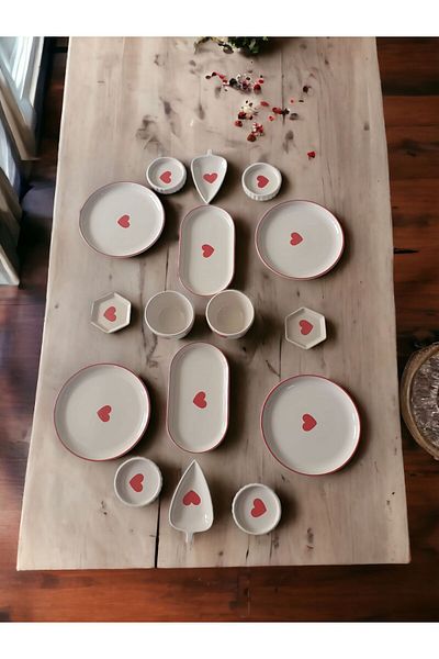 MeGgDecor 4 PERSON 16 PIECE HEART BROWN SET
