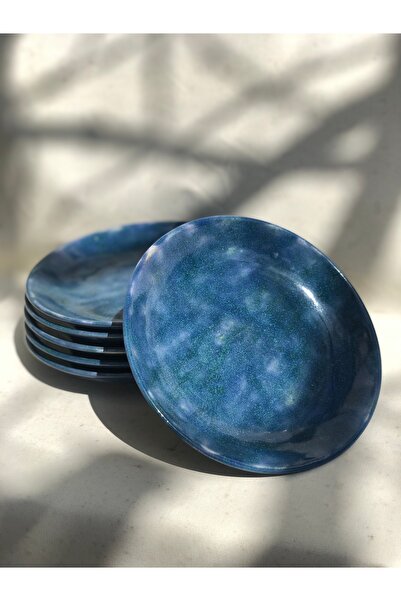 Tam Seramik 6'lı Mavi Tatlı Tabağı