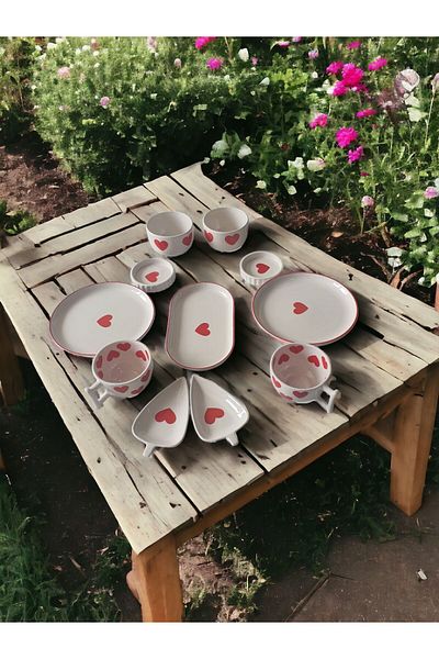 MeGgDecor 2 PERSON 11 PIECE HEART BROWN SET