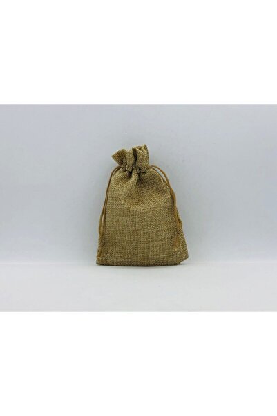 OZN TUHAFİYE Kese Koyu Hasır Renk Jüt Kumaş 10x14 Cm 10 Adet