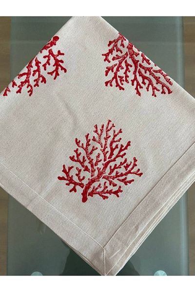 Bodrum Otantik Fiskos Cover Hand Print Square Table Cover Table Runner