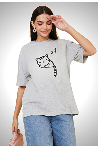 styledream Оверсайз памучна тениска с котешки принт